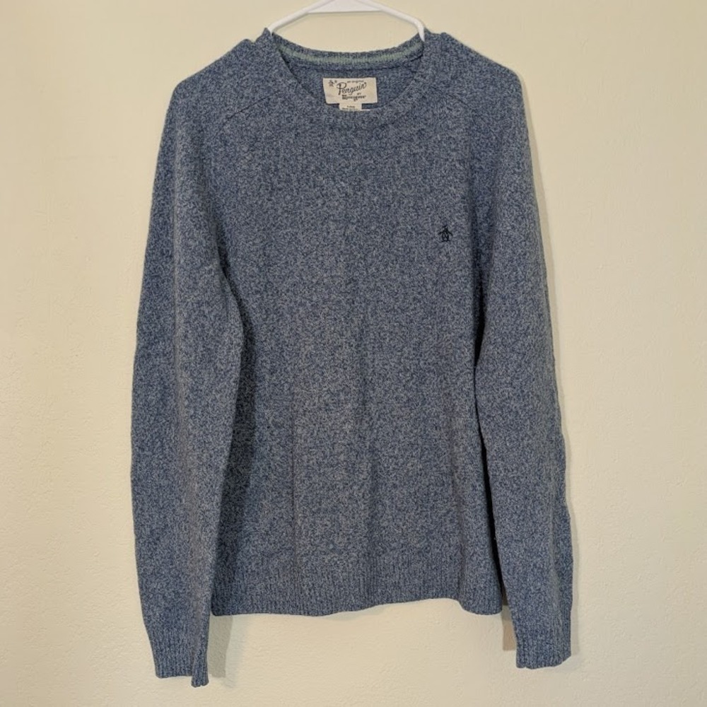 Original‎ Penguin by Munsingwear Blue Sweater Men's Large Lambswool Crew Neck